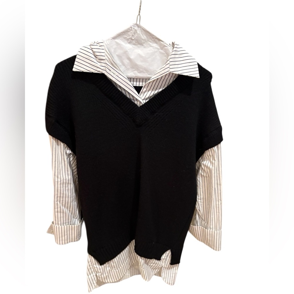 Black V-Neck Knit Sweater vest dress